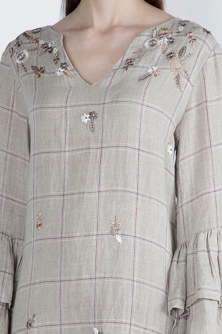 Beige Embroidered Summer Dress With Ruffled Sleeves by Irabira at Pernia's Pop Up Shop