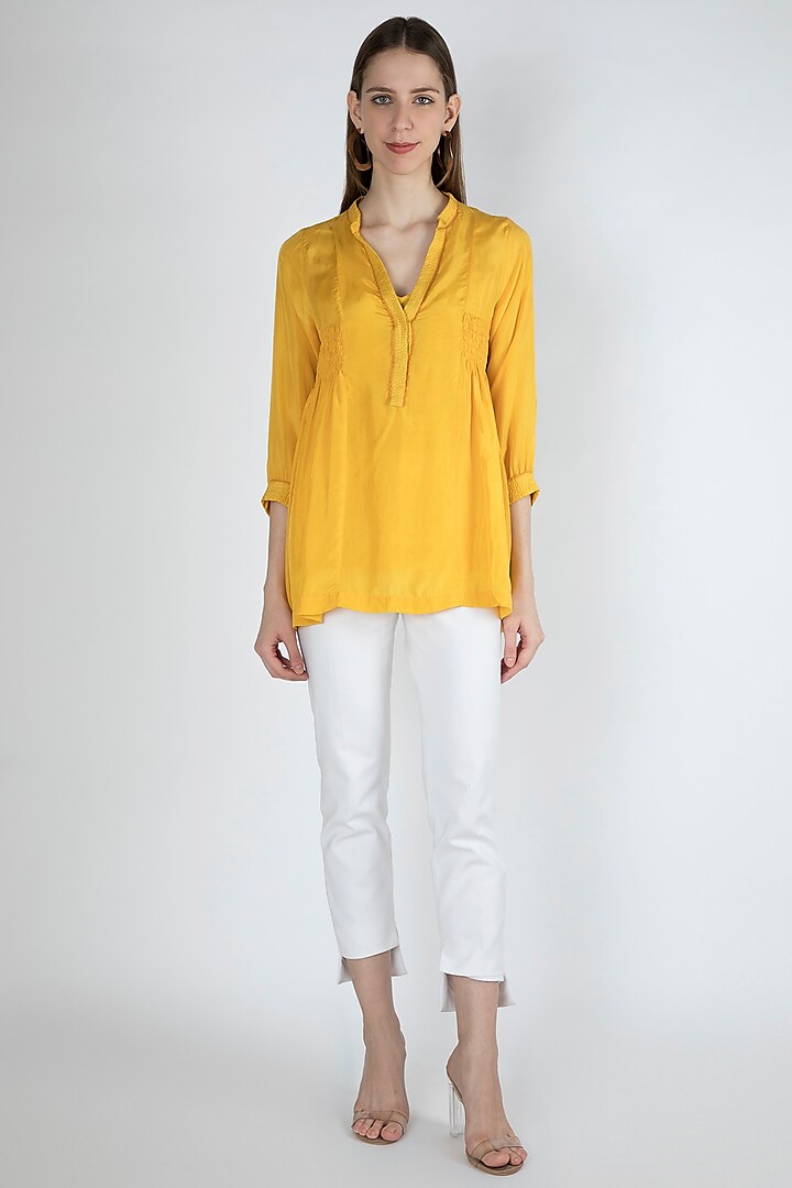 Gold Yellow Smocked Blouse With Slip by Irabira Urban