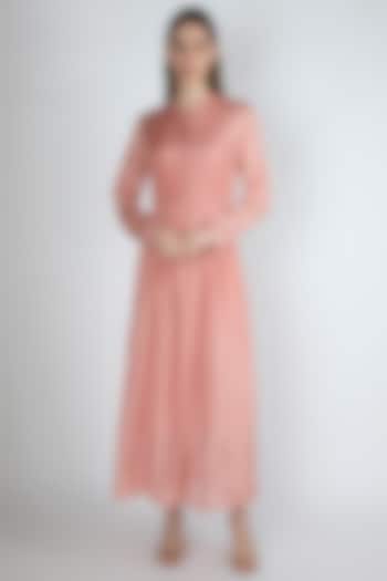 Salmon Pink Maxi Dress With Slip by Irabira Urban