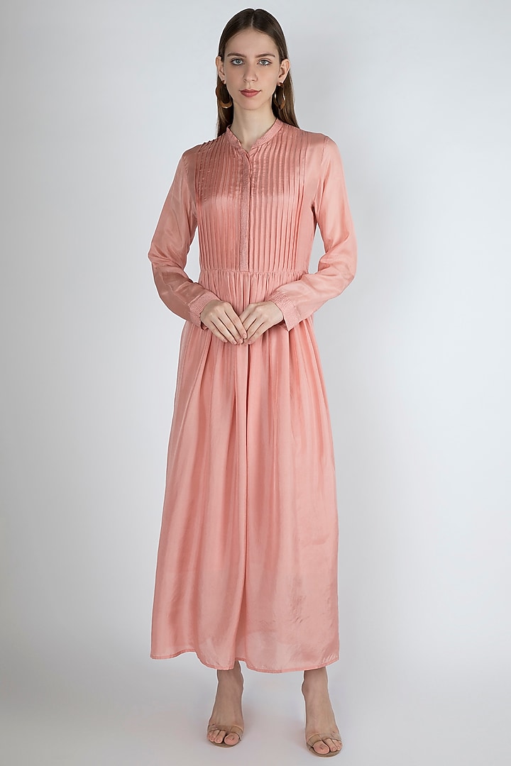 Salmon Pink Maxi Dress With Slip by Irabira Urban