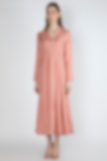 Salmon Pink Kurta Dress With Slip by Irabira Urban