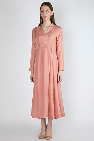 Salmon Pink Kurta Dress With Slip by Irabira Urban