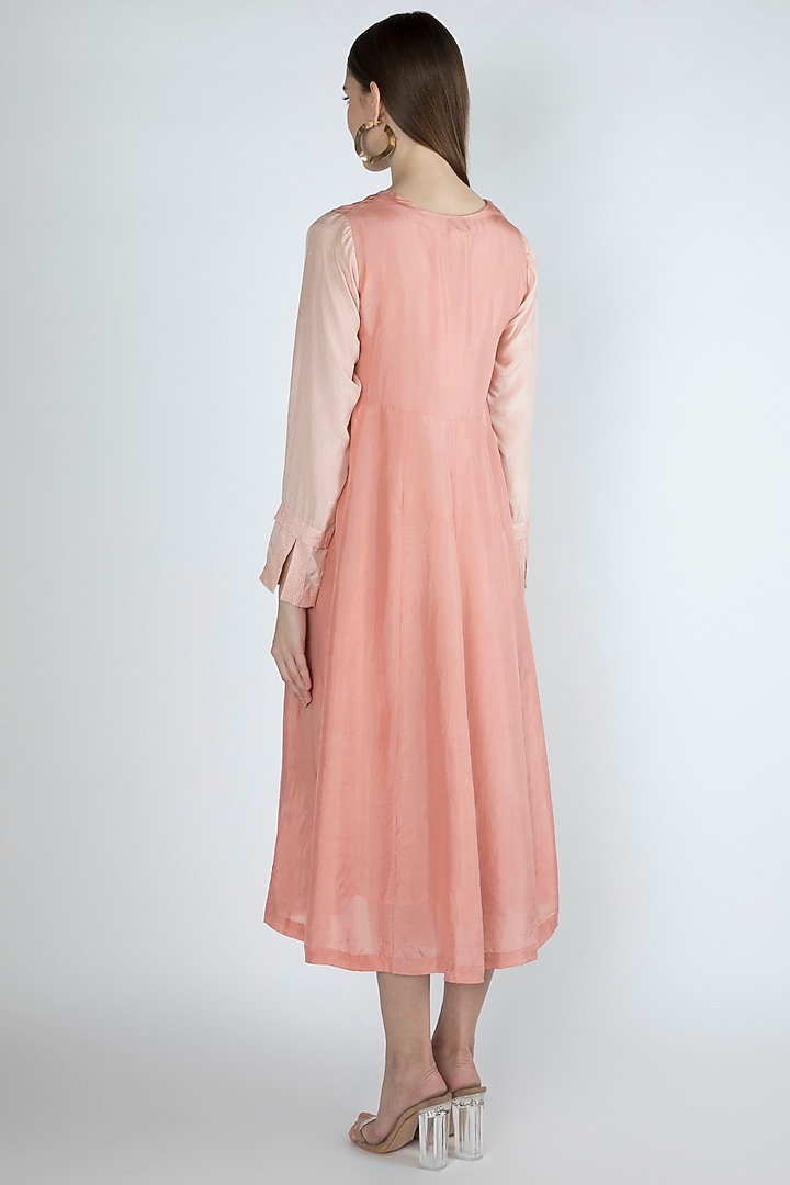 Salmon Pink Embroidered Kurta Summer Dress With Slip by Irabira Urban at Pernia's Pop Up Shop