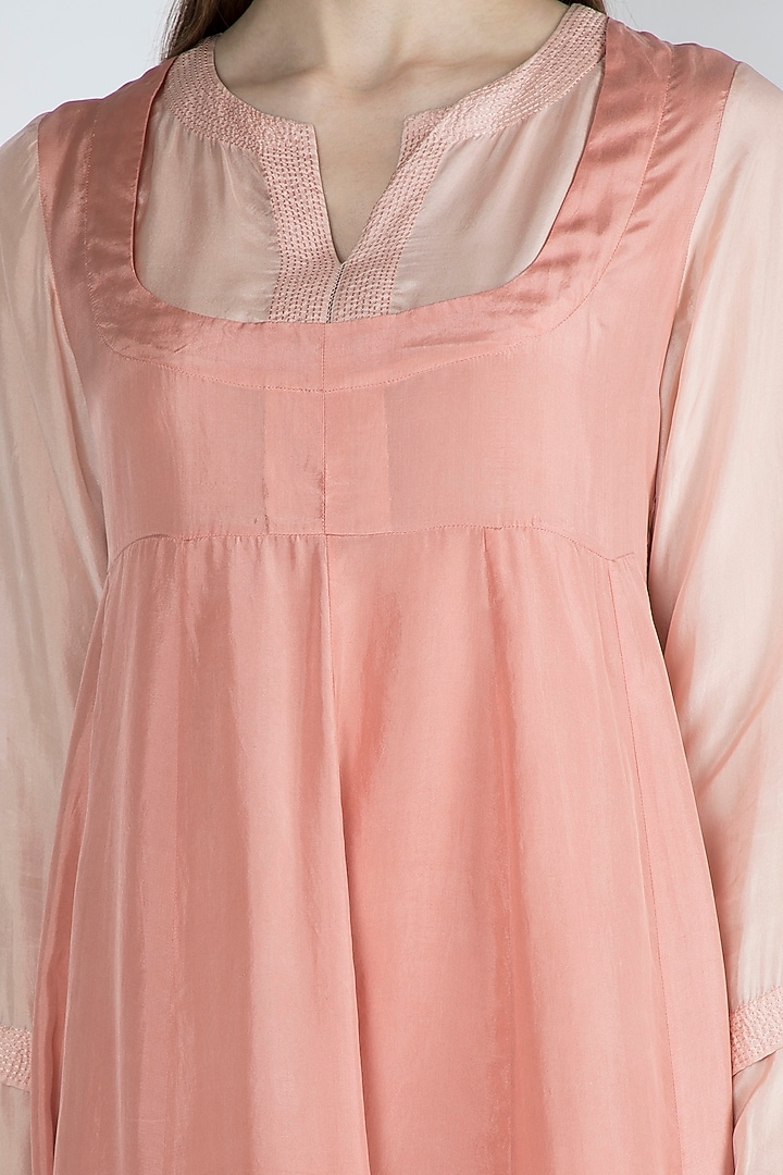 Salmon Pink Embroidered Kurta Summer Dress With Slip by Irabira Urban at Pernia's Pop Up Shop