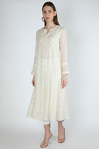 Off White Embroidered Kurta Dress With Slip by Irabira Urban