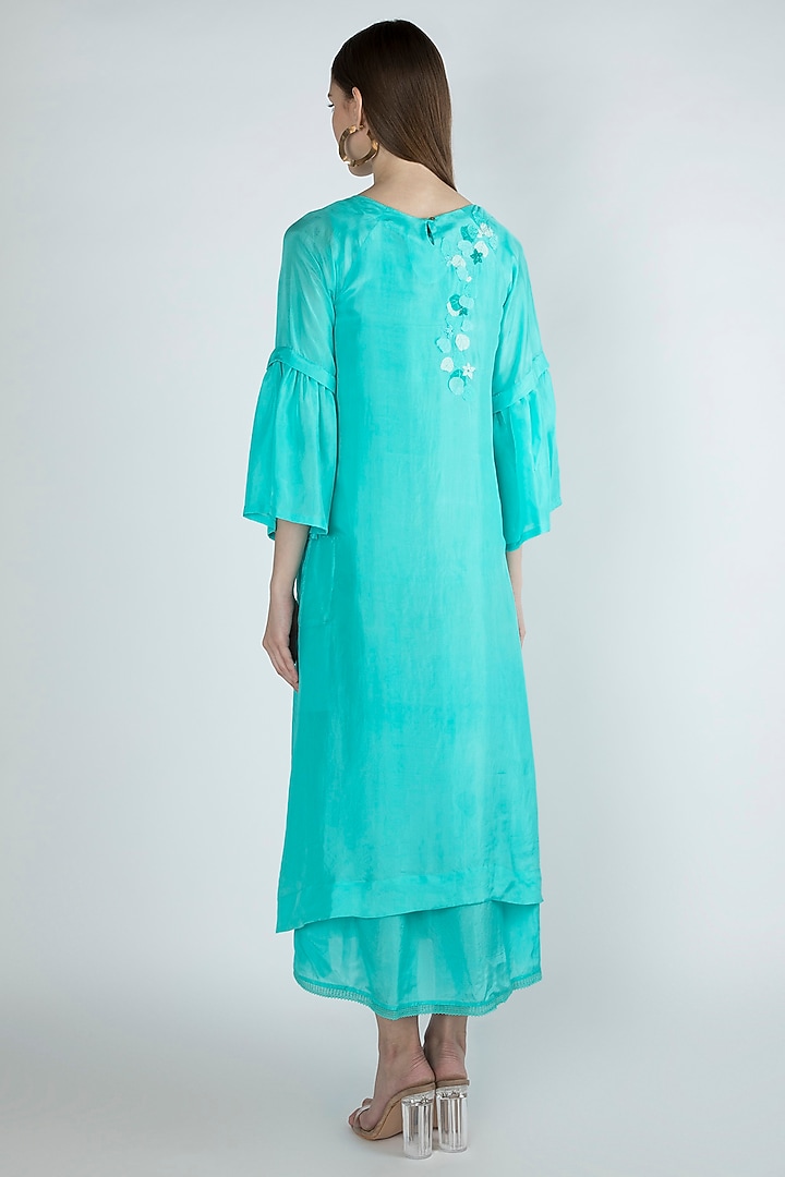 Aqua Blue Embroidered A-Line Vacation Dress by Irabira at Pernia's Pop Up Shop