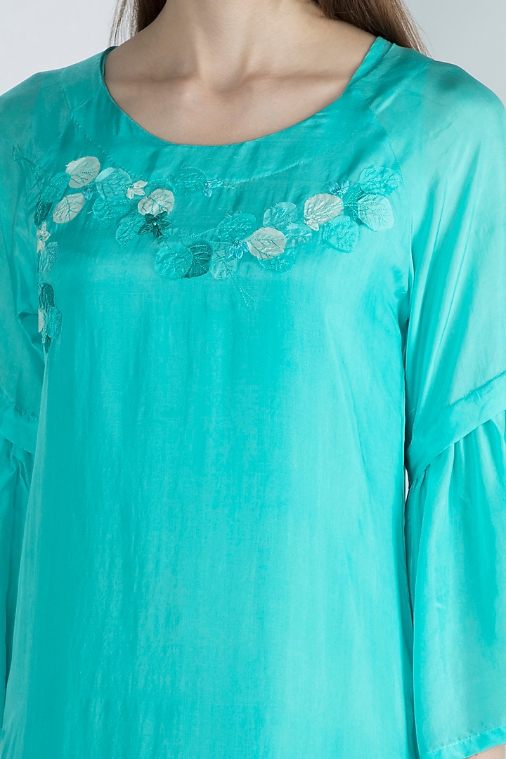 Aqua Blue Embroidered A-Line Vacation Dress by Irabira at Pernia's Pop Up Shop