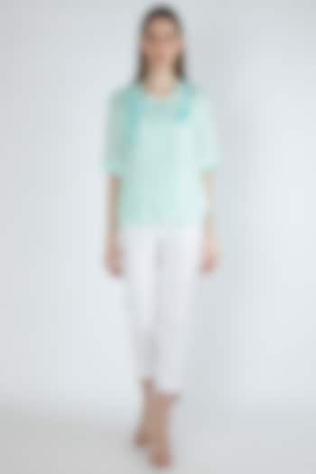 Light Aqua Blue Embroidered Blouse With Slip by Irabira at Pernia's Pop Up Shop