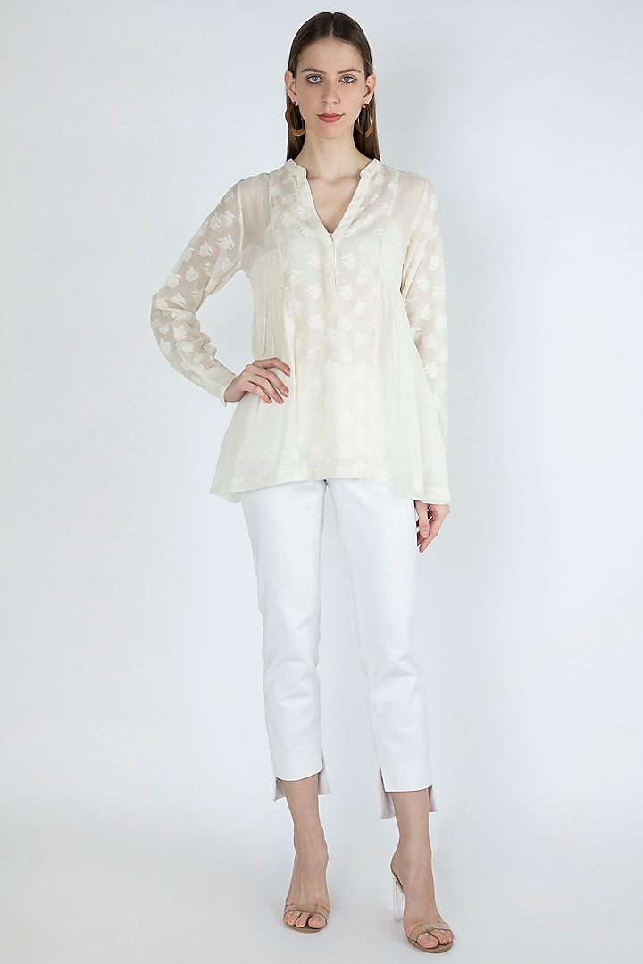 Off White Smocked Blouse With Slip by Irabira Urban