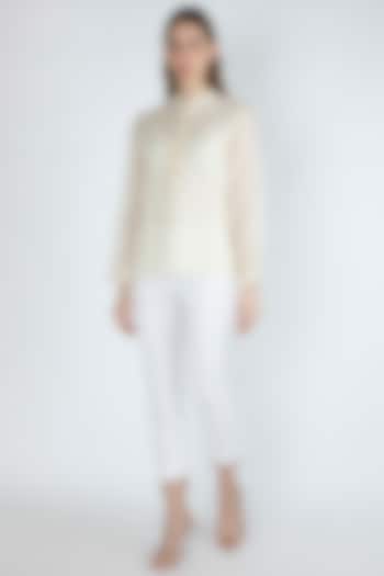Off White Embroidered Blouse With Slip by Irabira Urban