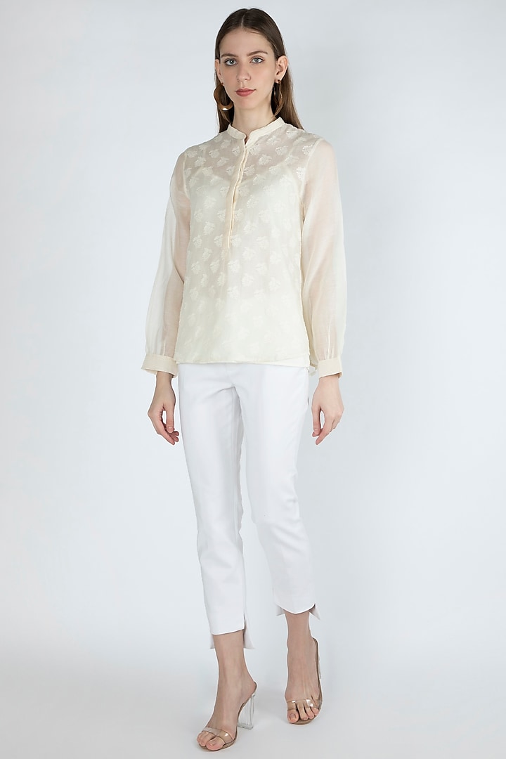 Off White Embroidered Blouse With Slip by Irabira Urban