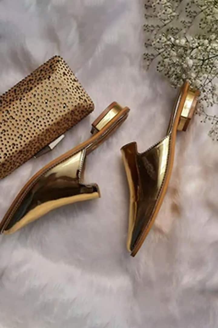 Gold Vegan Leather Mules by IRA SOLES