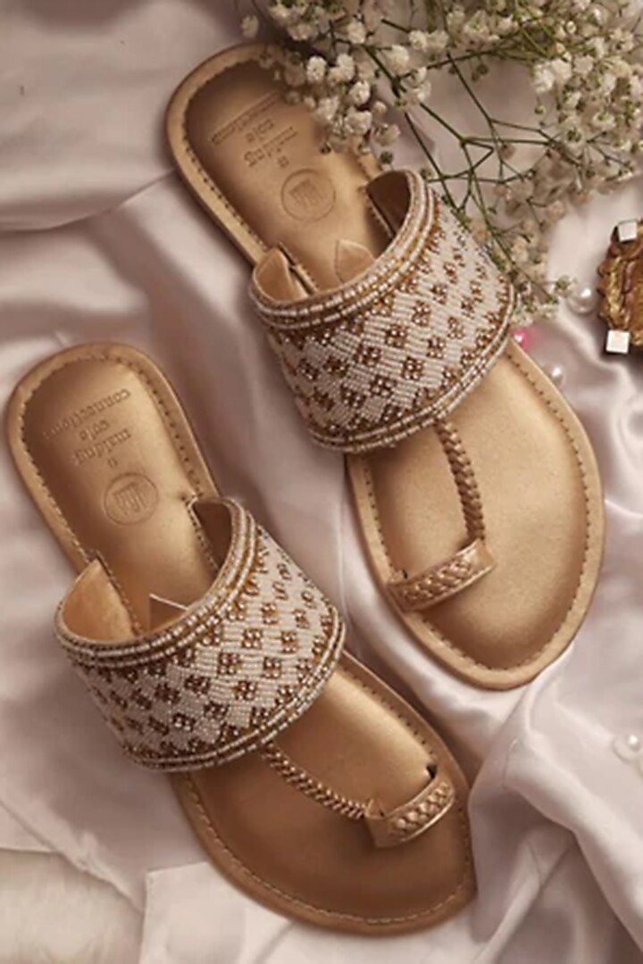 Gold Embroidered Flats by IRA SOLES