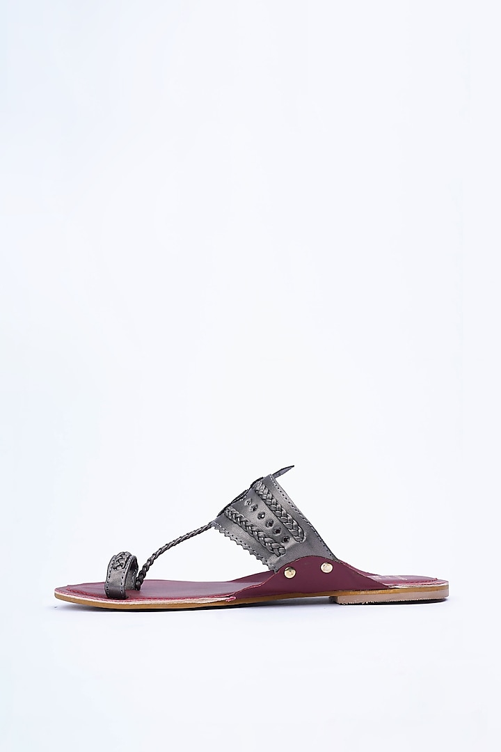 Maroon Vegan Leather Kolhapuris by IRA SOLES