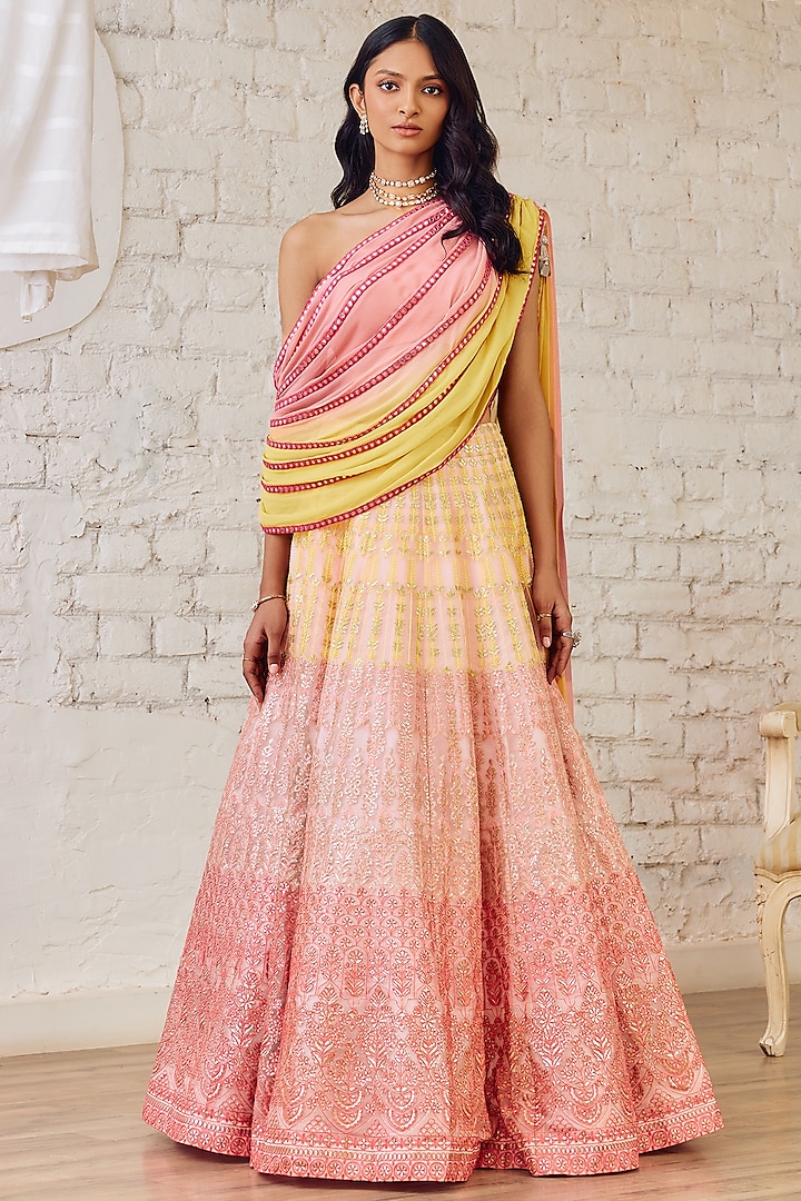 Pink Organza Mirror Embroidered Wedding Lehenga Set by Studio Iris at Pernia's Pop Up Shop