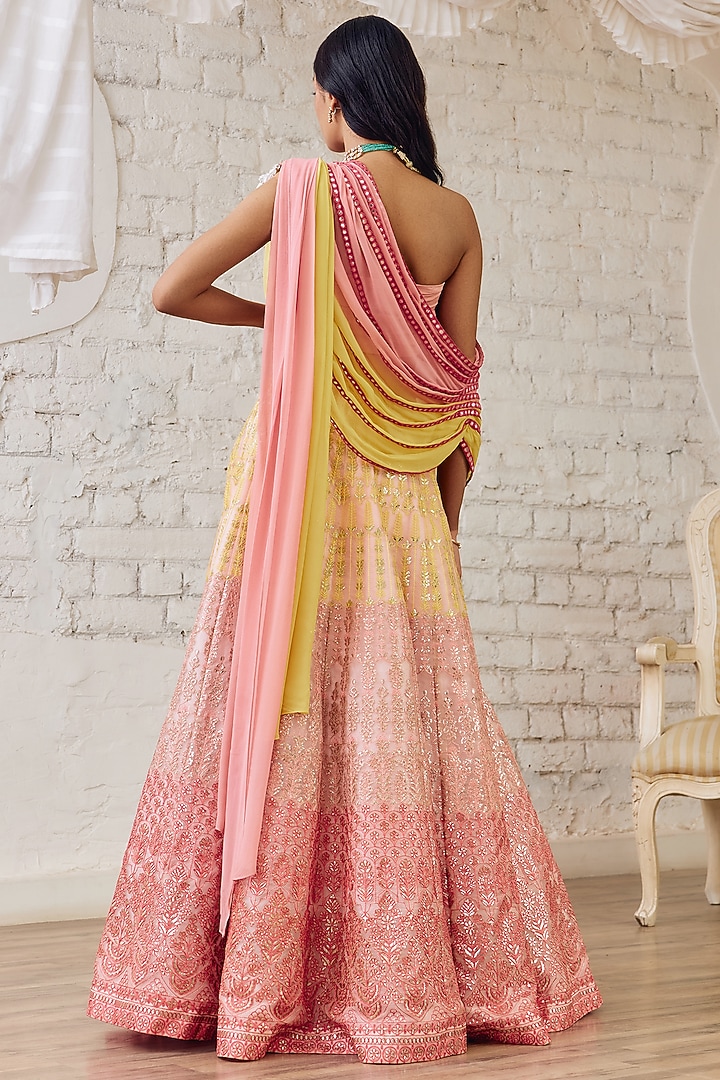 Pink Organza Mirror Embroidered Wedding Lehenga Set by Studio Iris at Pernia's Pop Up Shop