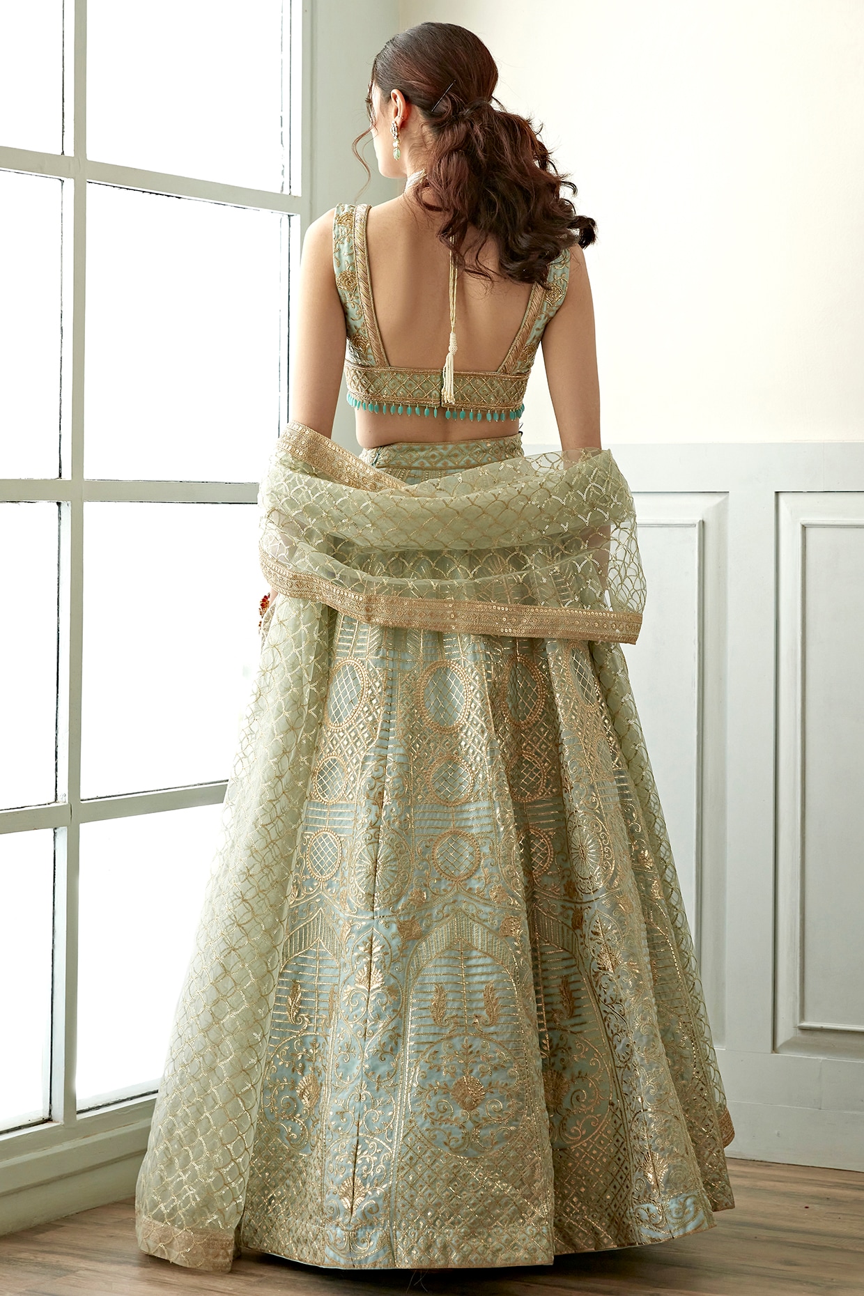 Turquoise & Ivory Embroidered Lehenga Set Design by Suhino at Pernia's Pop  Up Shop 2024