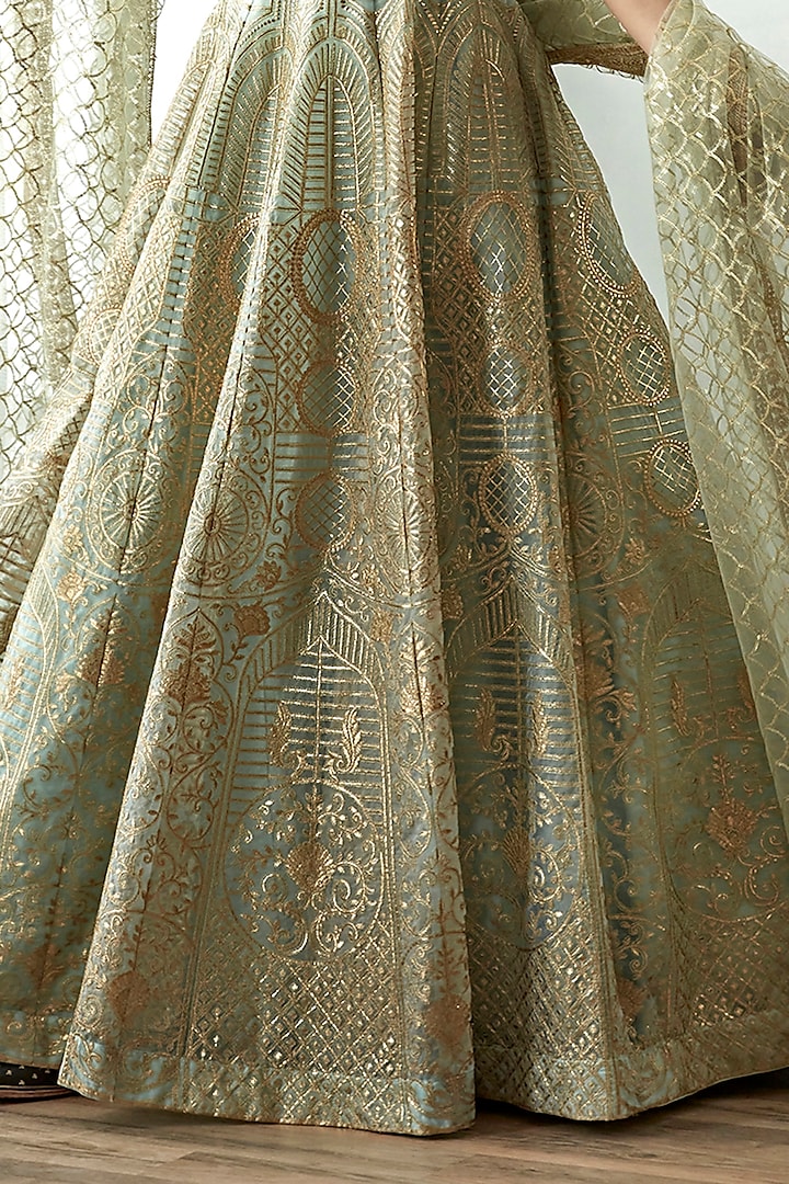 Turquoise Organza Embroidered Wedding Lehenga Set by Studio Iris at Pernia's Pop Up Shop