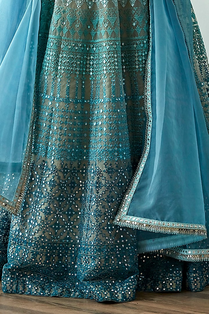 Blue Ombre Organza Embellished Wedding Lehenga Set by Studio Iris at Pernia's Pop Up Shop