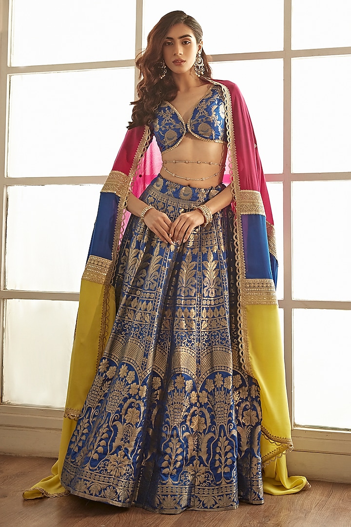Royal Blue Banarasi Silk Lehenga Set by Studio Iris