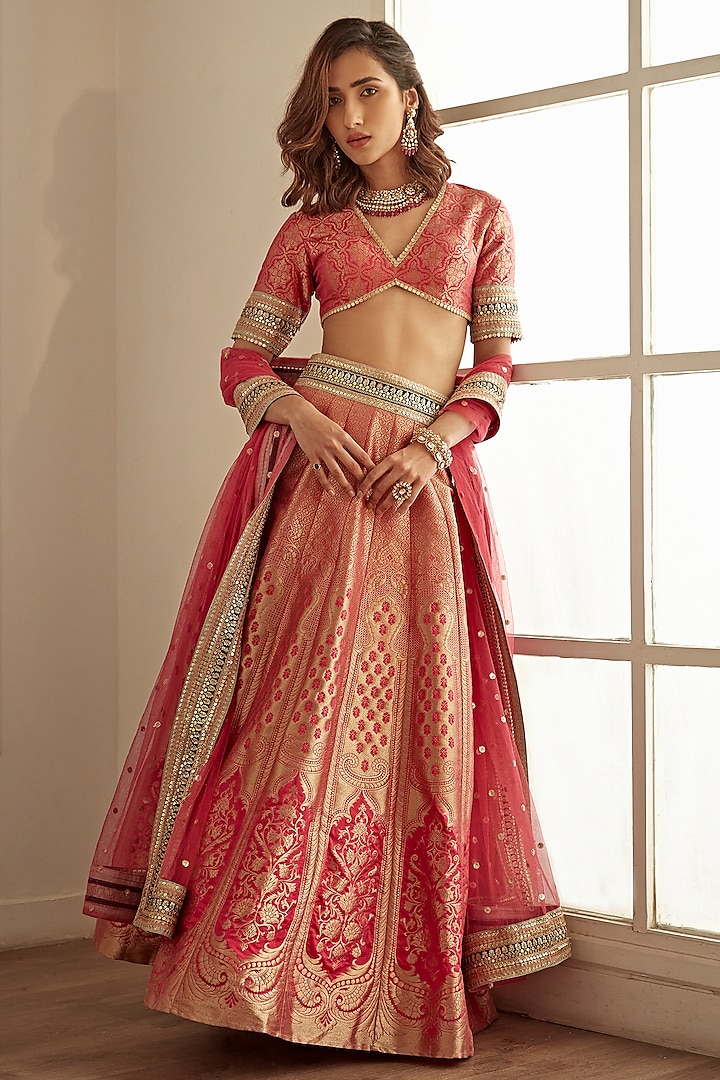 Rani Pink Banarasi Silk Lehenga Set by Studio Iris