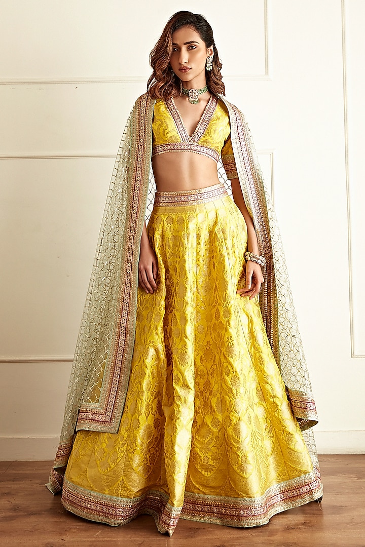 Yellow Banarasi Silk Lehenga Set by Studio Iris