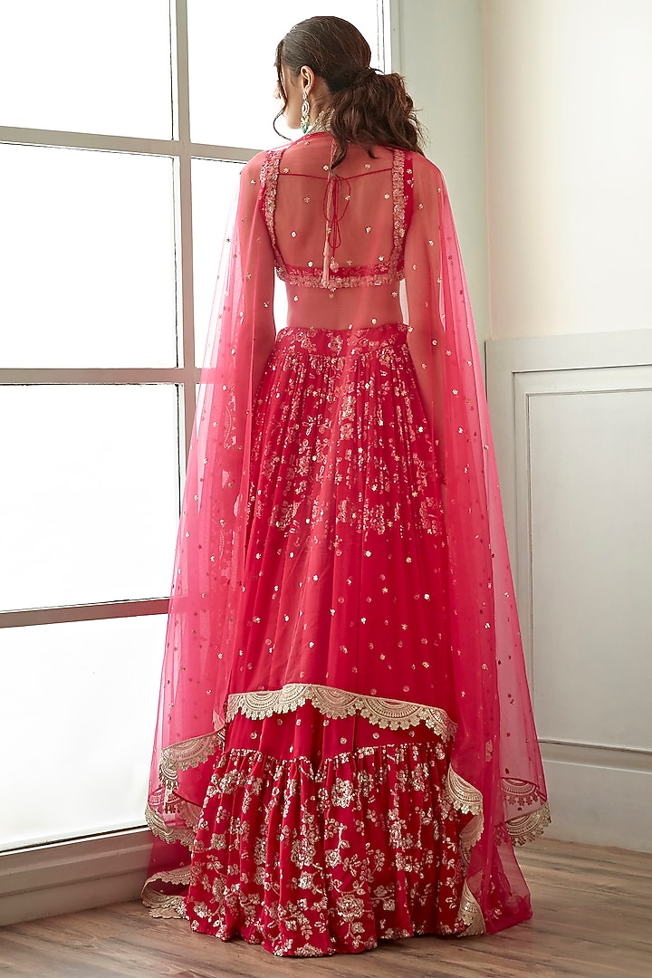 Rani Pink Viscose Georgette Embroidered Wedding Lehenga Set by Studio Iris at Pernia's Pop Up Shop