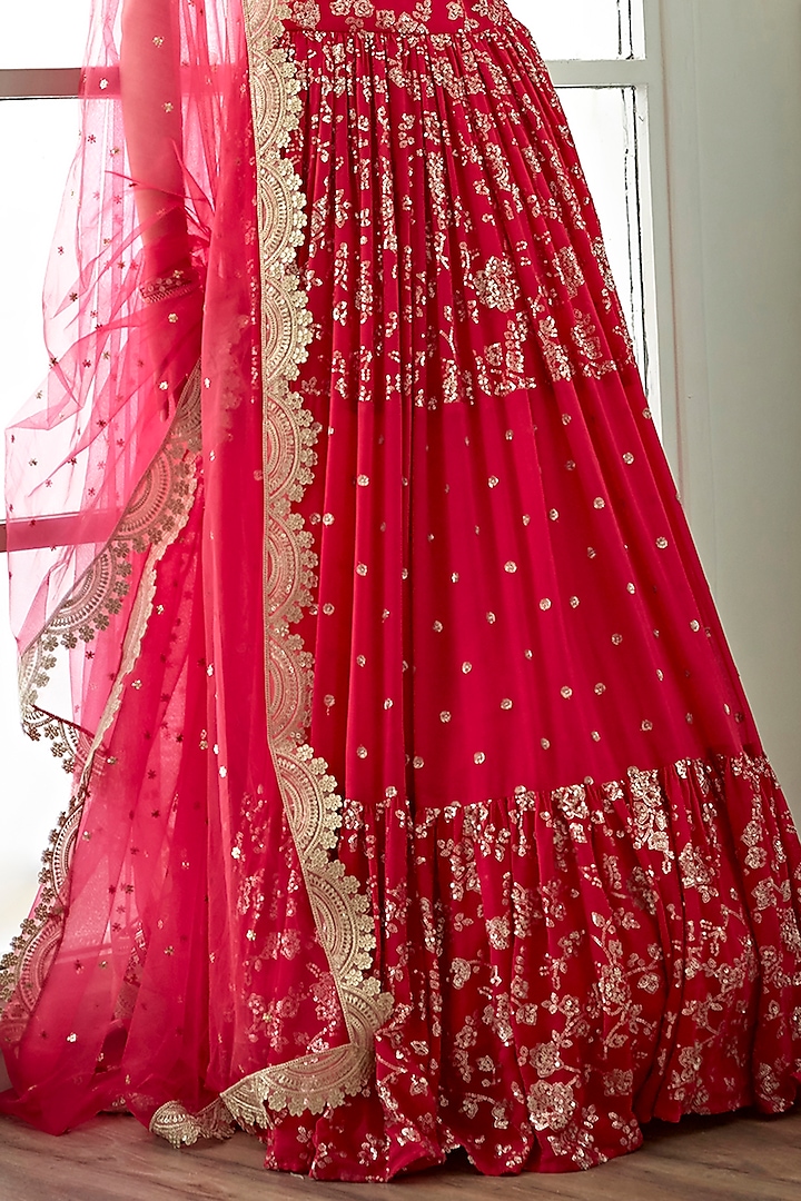 Rani Pink Viscose Georgette Embroidered Wedding Lehenga Set by Studio Iris at Pernia's Pop Up Shop