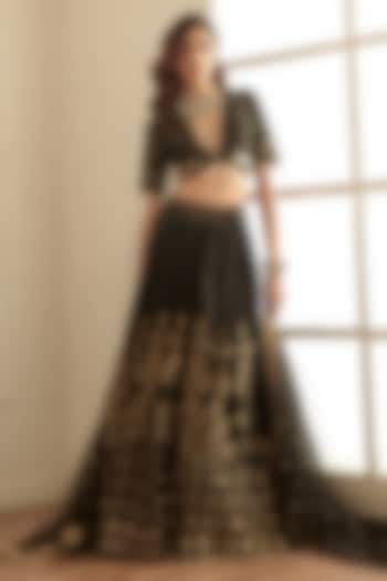 Black Banarasi Silk Lehenga Set by Studio Iris