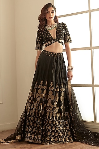Black Banarasi Silk Lehenga Set by Studio Iris