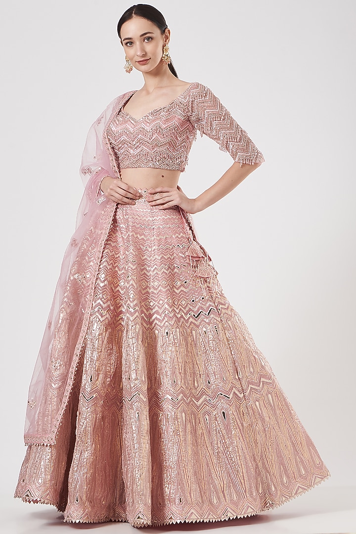 Icy Pink Embroidered Wedding Lehenga Set by Studio Iris at Pernia's Pop Up Shop