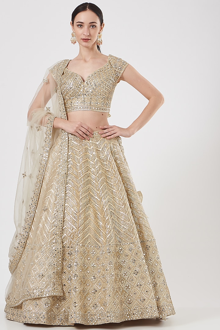 Gold Embroidered Wedding Lehenga Set by Studio Iris at Pernia's Pop Up Shop