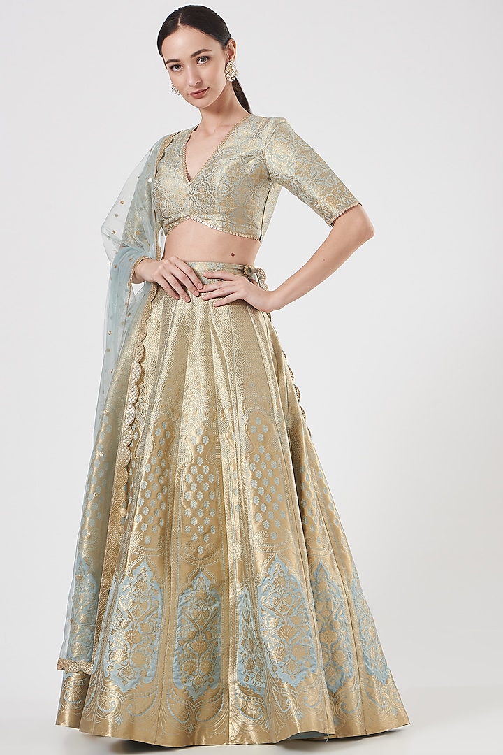 Sky Blue Silk Lehenga Set by Studio Iris at Pernia's Pop Up Shop