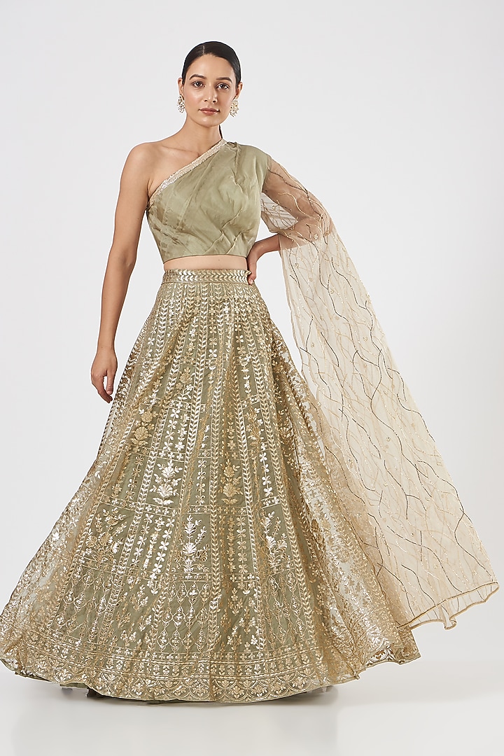 Grey Embroidered Wedding Lehenga Set by Studio Iris at Pernia's Pop Up Shop