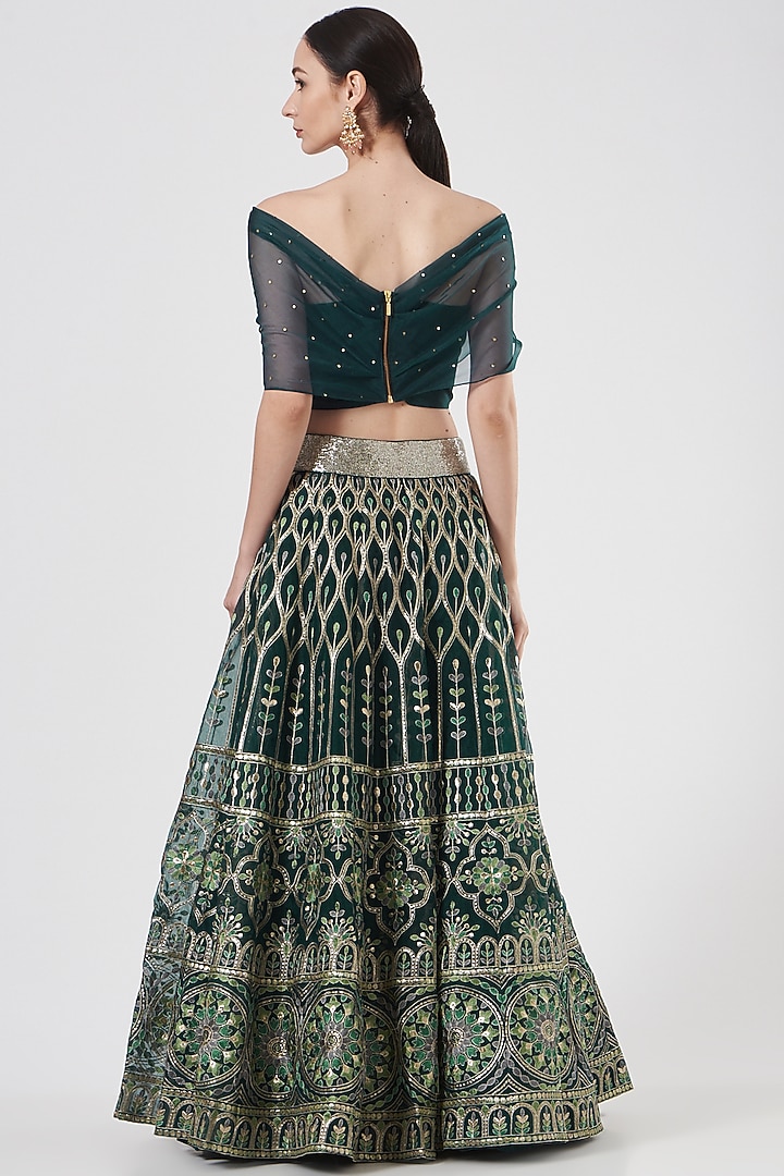 Emerald Green Embroidered Wedding Lehenga Set by Studio Iris at Pernia's Pop Up Shop