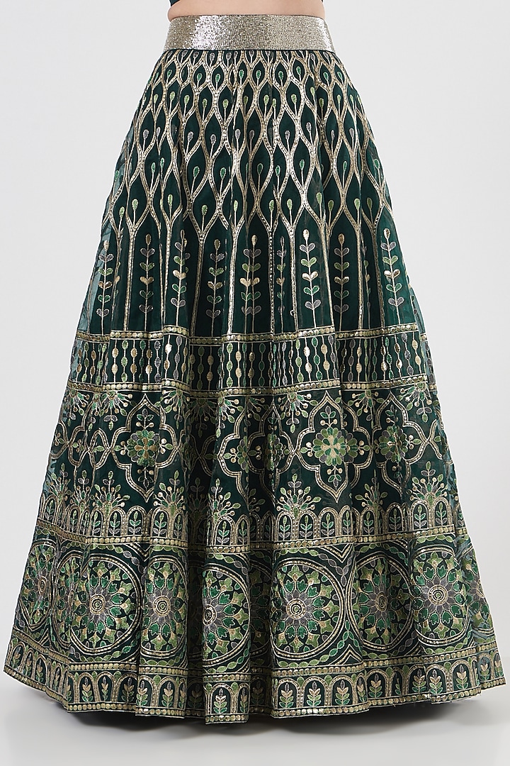 Emerald Green Embroidered Wedding Lehenga Set by Studio Iris at Pernia's Pop Up Shop