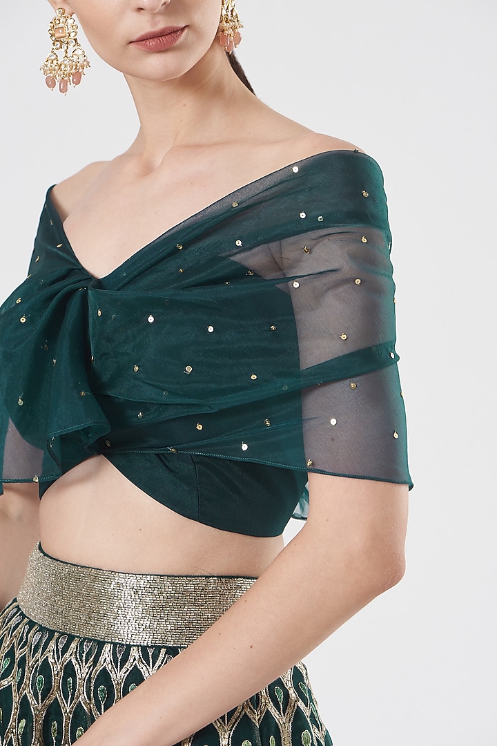Emerald Green Embroidered Wedding Lehenga Set by Studio Iris at Pernia's Pop Up Shop