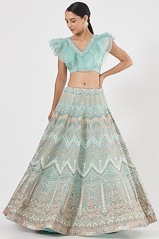 Sky Blue Embroidered Lehenga Set by Studio Iris