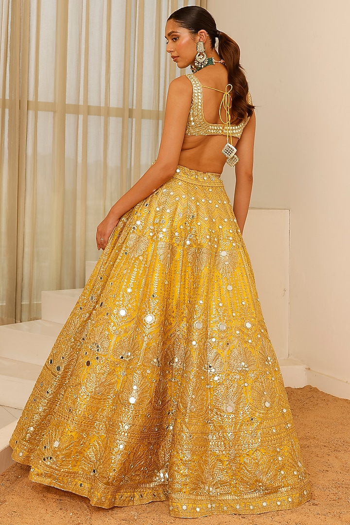 Yellow Organza Foil Work Wedding Lehenga Set by Studio Iris at Pernia's Pop Up Shop