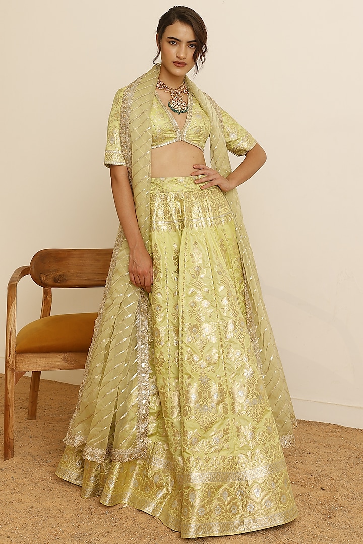 Lime Yellow Banarasi Lehenga Set by Studio Iris at Pernia's Pop Up Shop