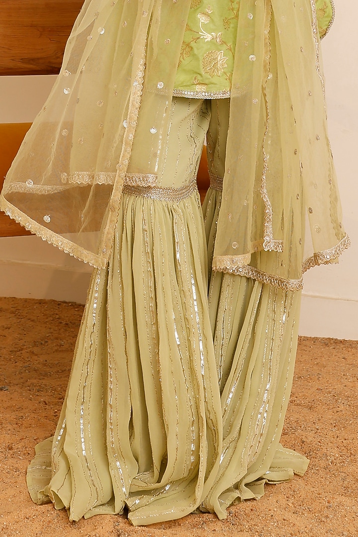 Lime Yellow Pure Georgette Banarasi Party Wear Sharara Set by Studio Iris at Pernia's Pop Up Shop