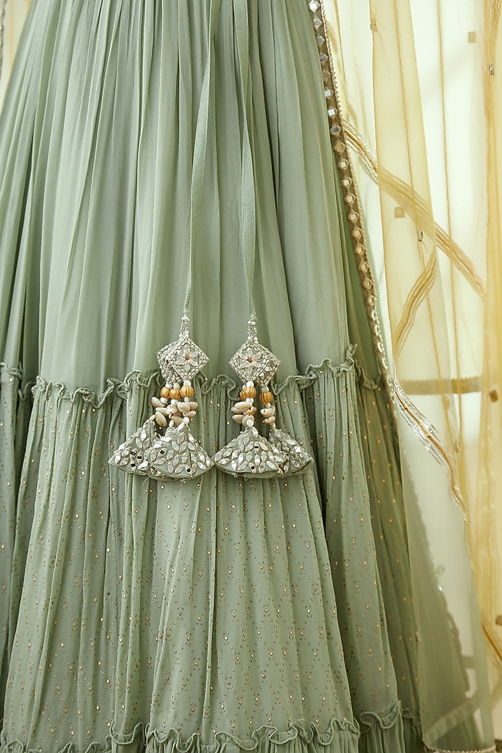 Sage Green Embroidered Wedding Lehenga Set by Studio Iris at Pernia's Pop Up Shop