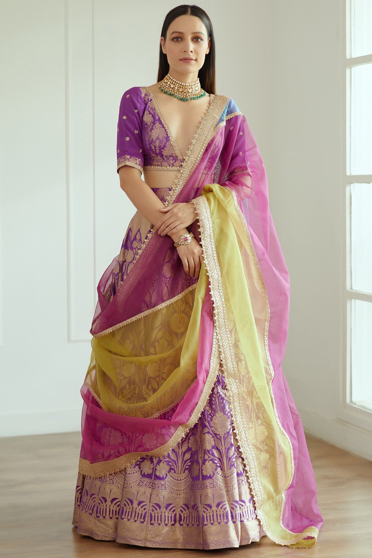 Buy Yellow & Purple Silk Lehenga Party Wear Bridesmaids Lehengas Wedding  Custom Stiched Lengha Wedding Wear Designer Bridal Lehenga Online in India  - Etsy