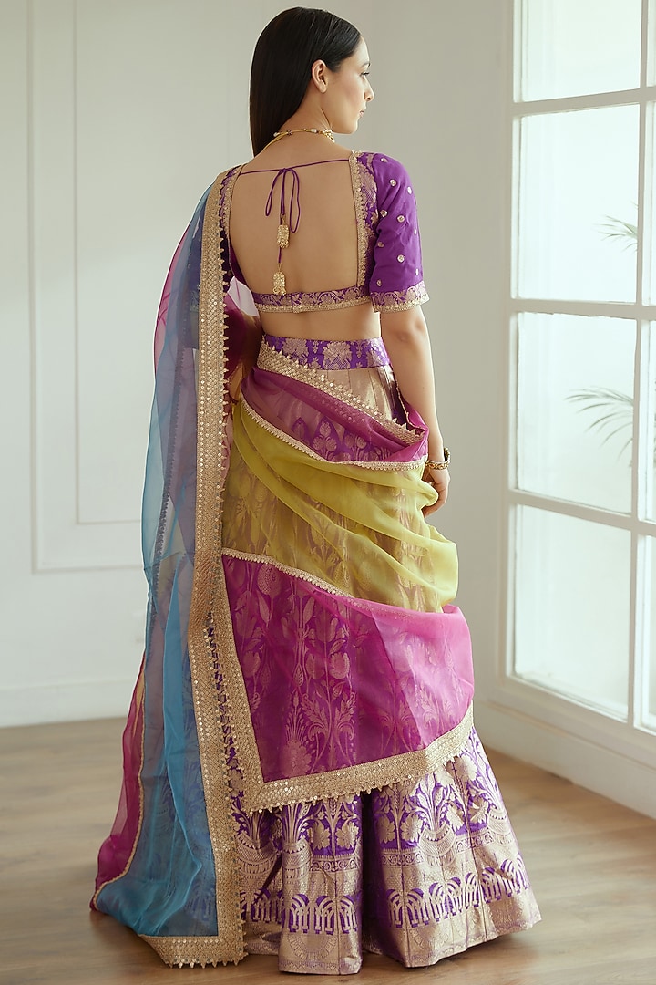 Purple Banarasi Silk Wedding Lehenga Set by Studio Iris at Pernia's Pop Up Shop