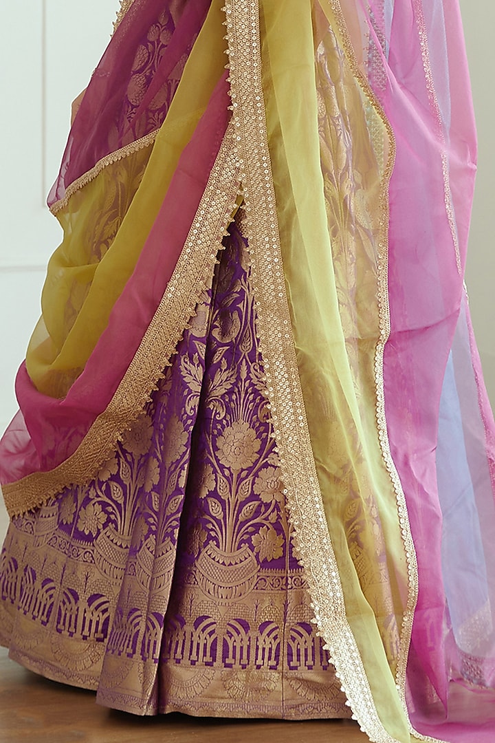 Purple Banarasi Silk Wedding Lehenga Set by Studio Iris at Pernia's Pop Up Shop