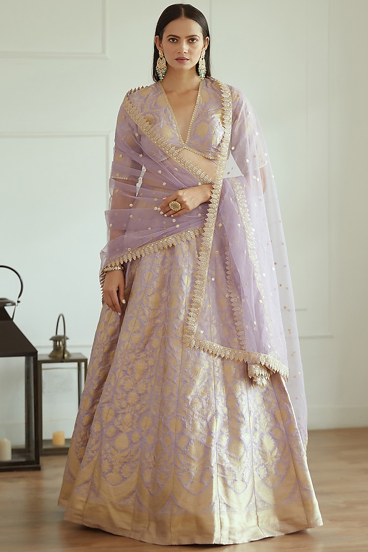 Lavender Banarasi Silk Lehenga Set by Studio Iris