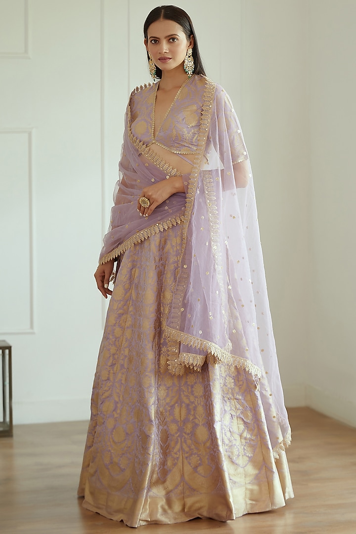 Lavender Banarasi Silk Lehenga Set by Studio Iris at Pernia's Pop Up Shop
