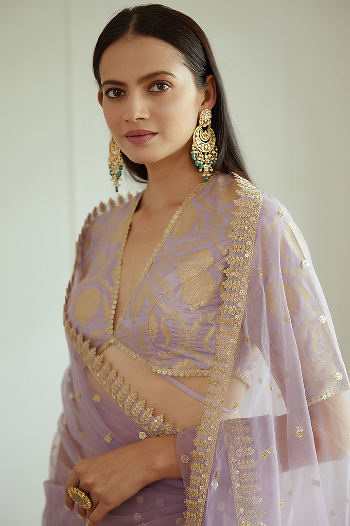 Lavender Banarasi Silk Lehenga Set by Studio Iris at Pernia's Pop Up Shop