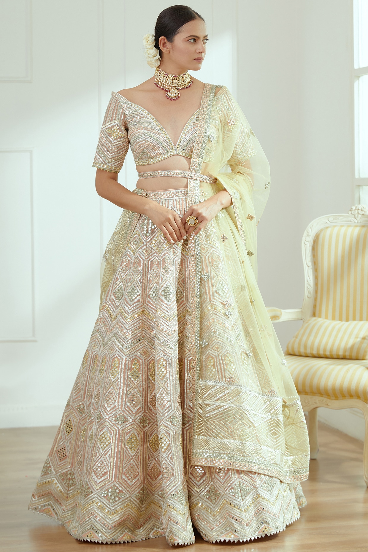 Studio Iris Light Blush Pink Embroidered Lehenga Set