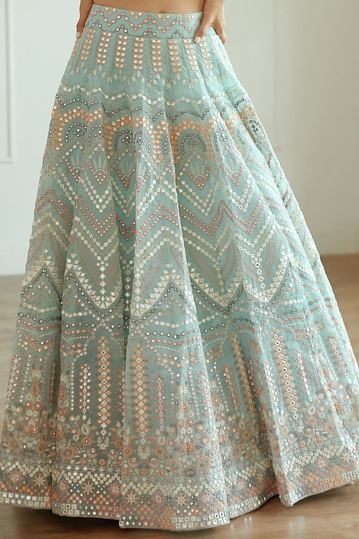 Sky Blue Mirror Embroidered Wedding Lehenga Set by Studio Iris at Pernia's Pop Up Shop